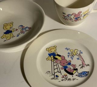 Childrens Antique Dish Set Cup Bowl And Plate Compliments W G & R Furniture Co 2