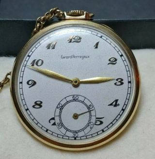 Mens Vintage 14k Yellow Gold Girard Perregaux Keystone Pocket Watch 43mm