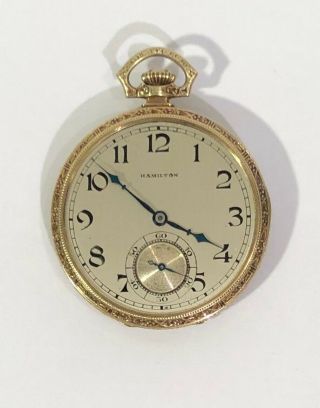 1929 Vintage 14k Solid Gold Hamilton 922 Wadsworth Pocket Watch Pocketwatch 23j