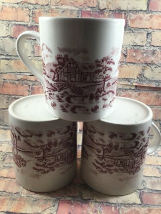Churchill The Brook Pink 3 Mugs Made In England Mug Style Cup 3 3/4 Inch
