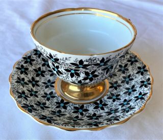 Rosina Teacup And Saucer – Black Flowers Fine Bone China Made In England