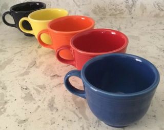 Set Of 5 Fiesta Ware Tea Coffee Cups Orange,  Yellow,  Red,  Blue,  Navy