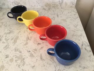 Set of 5 Fiesta Ware Tea Coffee Cups Orange,  Yellow,  Red,  Blue,  Navy 2