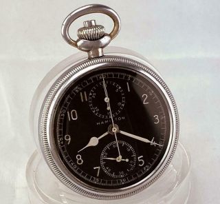1942 Hamilton Model 23 Military Issue World War 2 Chronograph 19j Pocket Watch