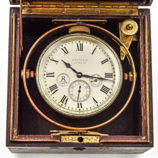 Vintage Waltham Watch Co 8 Day Marine Chronometer Watch With Wood Box