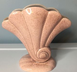 Vintage Red Wing Pottery Usa Pink Speckled Shell Fan Flower Vase Marked 892