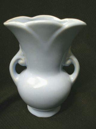 Vintage Abingdon Usa Art Deco Pottery Vase Matte Blue Scrolled Side Handles 7 "