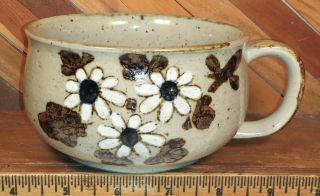 Vintage Hand Painted Flowers On Speckled Stoneware Soup Mug Coffee Cup