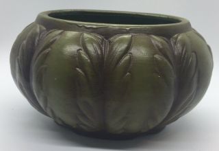 Planter Dish California Pottery USA FL - 1 Olive Green Leaf Oval Design VINTAGE 3
