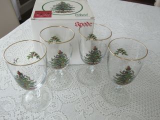 Set Of 4 Spode Christmas Tree Pedestal Goblets In Orig Box
