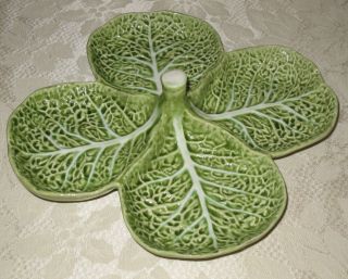 Vintage Majolica Bordallo Pinheiro Green Cabbage Leaf Dish - Higbee 