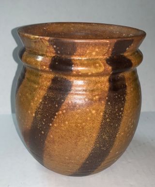 Vintage Mccoy Pottery Dark Tan & Brown Swirl Pot Vase Jar Utensil Holder 3106