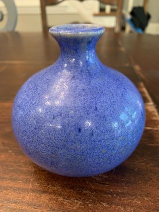 Pigeon Forge Pottery Solid Blue Vase 4” Signed A.  Huskey