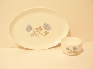 Vintage Wedgewood Bone China Ice Rose Snack Plate Side Octagonal Bowl (s2