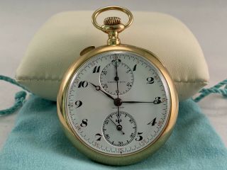 Tiffany And Co Touchon Split Second Chronograph Flyback Pocket Watch 18k Yellow