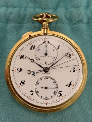 Tiffany and Co Touchon Split Second Chronograph Flyback Pocket Watch 18K Yellow 2