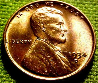 1934 - D Lincoln Penny One Cent 1c Bright Lustrous Gem Bu 81ej