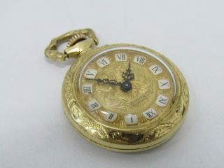 Vintage Mendys Paisley Etched 18k Yellow Gold Enamel Ladies Pocket Watch