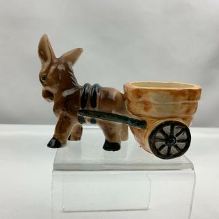 Vintage Donkey Pulling Cart Planter - Brown Donkey - Japan