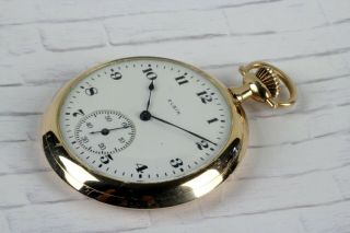 14k Gold - Elgin National Open Face Pocket Watch 12 Size - 15 Jewels