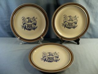 Set Of 3 Vintage Salem Stoneware Georgetown Eagle Shield Dinner Plates