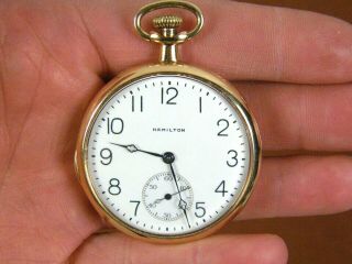 101 Years Old Hamilton " 900 " 19j 14k Solid Gold Open Face Pocket Watch Model 1