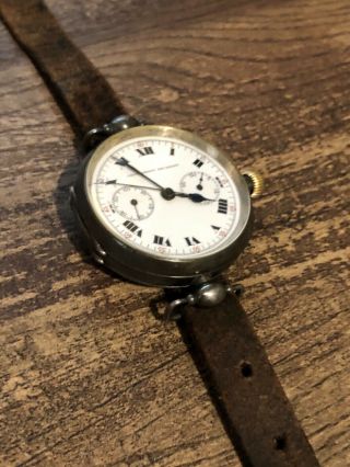 Swiss Made Silver Cased Chronograph Wwi Trench Wrist Watch By Escasany
