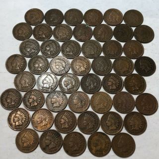 (roll Of 50) Vg Mixed Indian Head U.  S.  Cents,  Dates In The 1900 