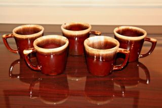 Set Of 5 Vintage Brown Drip Mccoy Pottery U.  S.  A.  Coffee Mugs Cups