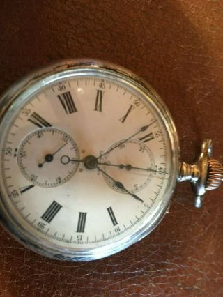Longines Chronograph 17 Jewels 0.  900 Silver Open Face Antique Pocket Watch