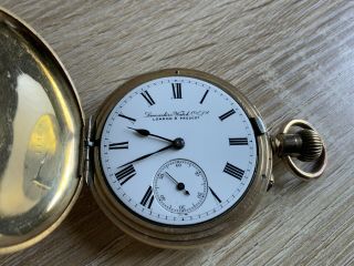 LANCASHIRE WATCH COMPANY 14CT ROLLED GOLD HUNTER POCKET WATCH LONDON AND PRESCOT 3