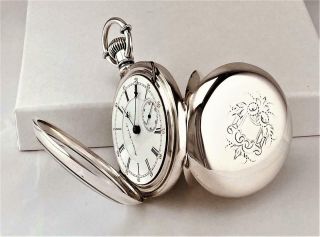 1881 Hampden Railway 17 Jewels Pocket Watch In 0,  900 Fine Silver Case 18s - Runs