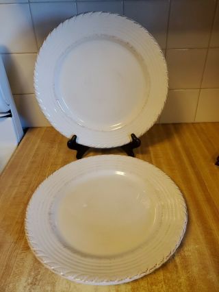 Z Gallerie Lucca Dinner Plates Rope Handle Hand Painted Set Of 2