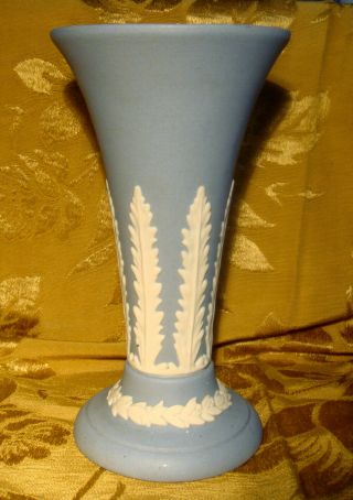 Vintage Emery Art Pottery Jasperware White On Pale Blue Vase Hamilton Canada