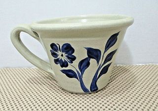 Williamsburg Pottery Large Mug Stoneware Salt Glazed Blue Floral Cup 1997