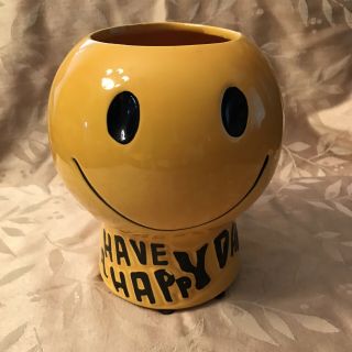 Vintage Mccoy Usa Pottery Smiley Face Cookie Jar Have A Happy Day No Lid