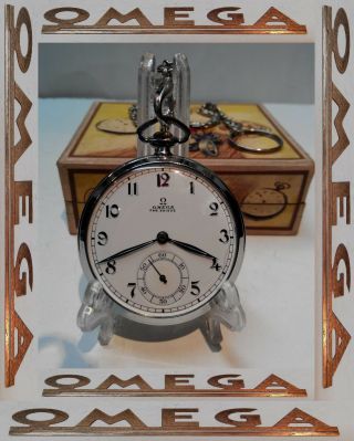 Rare Vintage Swiss Pocket Watch Omega Open Face Art Deco Style Stainless Steel