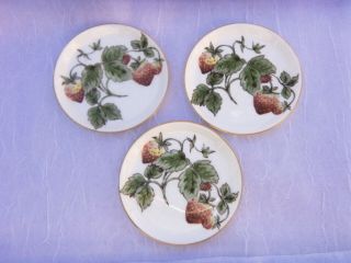 3 Coalport England Bone China Coaster Type Dishes With Strawberries