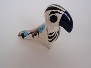Tonala Mexico Hand Crafted Painted Pottery Miniature Standing Parrot Bird White 2