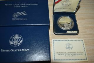 2005 Marine Corps 230th Anniversary Silver Proof $1 W/ Box,  (see Note)