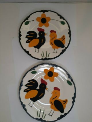 Collectable Rooster/Chicken Plates Felt & Painted Arts & Crafts 9¼ 