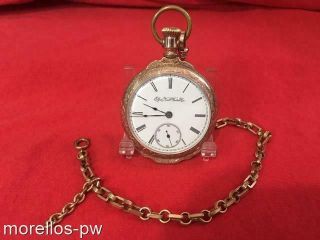 1895 Elgin 18 Open Face Pocket Watch Box Hinge Style Gold Filled Case Serviced