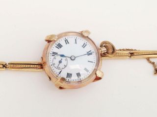 Antique 9k Gold Case Open Face Small Pocket Watch With Bracelet Very Good No.  61