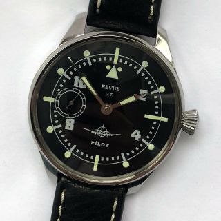 Rare Big Military Revue G.  T Swiss Wristwatch In Steel Case Aviator Pilots Ww2