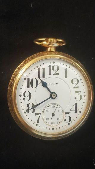 Elgin " Father Time " Railroad Grade Pocket Watch 454 21j 16s 1921 B&b 25 Year Gf