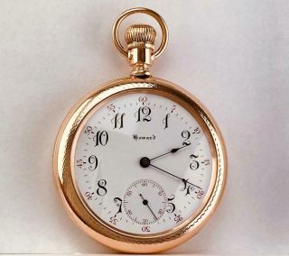 1909 E.  Howard 17 Jewels Pocket Watch In 14k G/f Lift Out Case 16s Runs