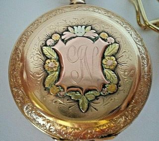 Antq.  1894 14k Gold Filled Hunter Case Elgin Ladys Pocket Watch 6s 7 Jewels W/fob