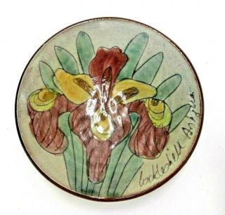 Signed Ceramic Flower Pottery Trinket Dish Bowl Handmade Hand Painted Stoneware