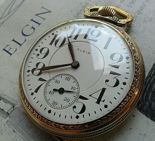 Vintage 1919 Elgin Father Time 21 Jewel 5 Adj.  16 Size Railroad Rr Pocket Watch