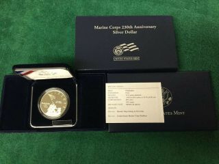 2005 Marine Corps 230th Anniversary Silver Proof Dollar W/ Box & & Cover